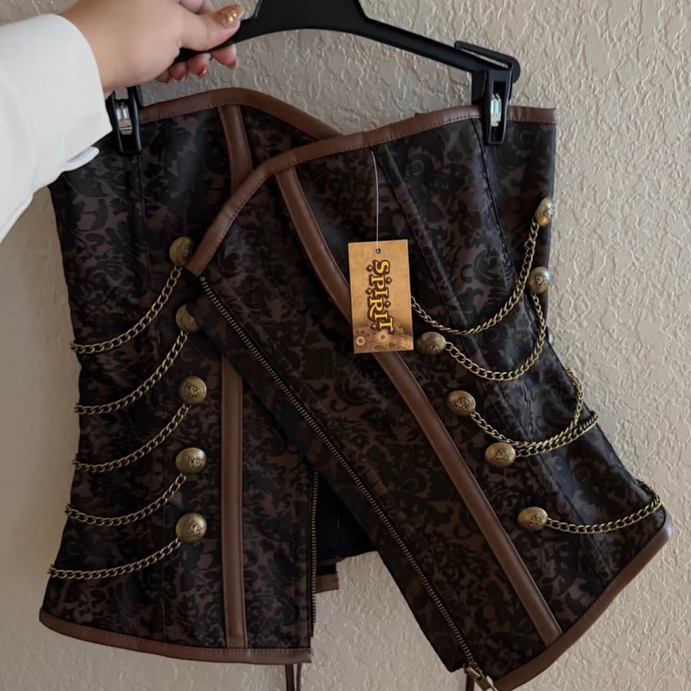 Victorian Brocade Corset with Brass Chains